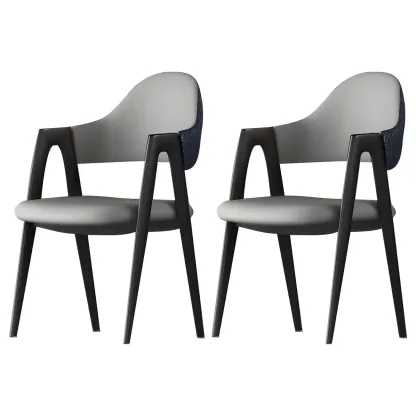 Modern Leather Dining Chair with Curved Open Back and Arms Image - 23
