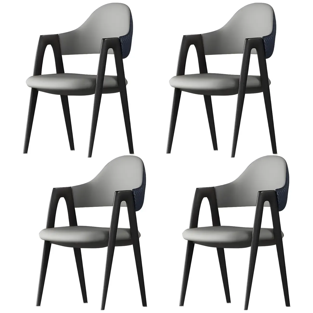 Modern Leather Dining Chair with Curved Open Back and Arms Image - 24