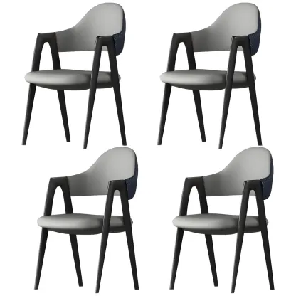 Modern Leather Dining Chair with Curved Open Back and Arms Image - 24