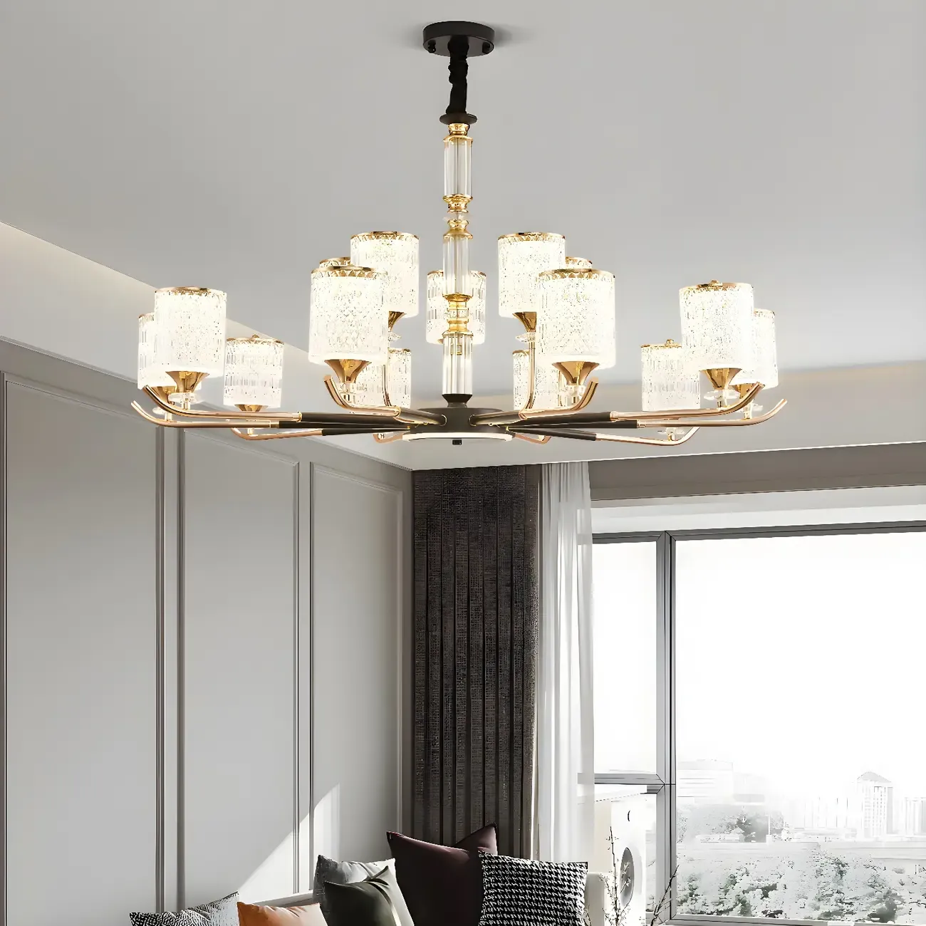 Cylinder Chandelier Light Fixture Vintage Acrylic Pendant Lighting for Restaurant