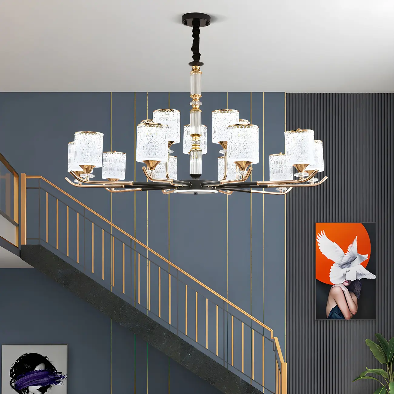 Cylinder Chandelier Light Fixture Vintage Acrylic Pendant Lighting for Restaurant | homeyfad