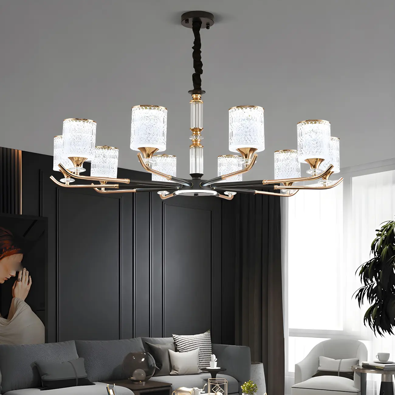 Cylinder Chandelier Light Fixture Vintage Acrylic Pendant Lighting for Restaurant | homeyfad