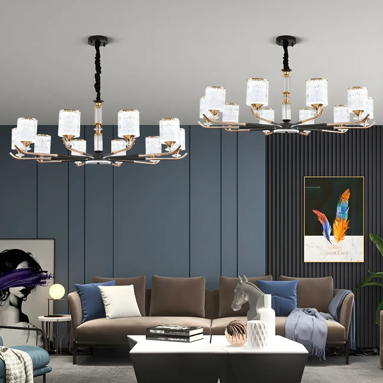 Cylinder Chandelier Light Fixture Vintage Acrylic Pendant Lighting for Restaurant