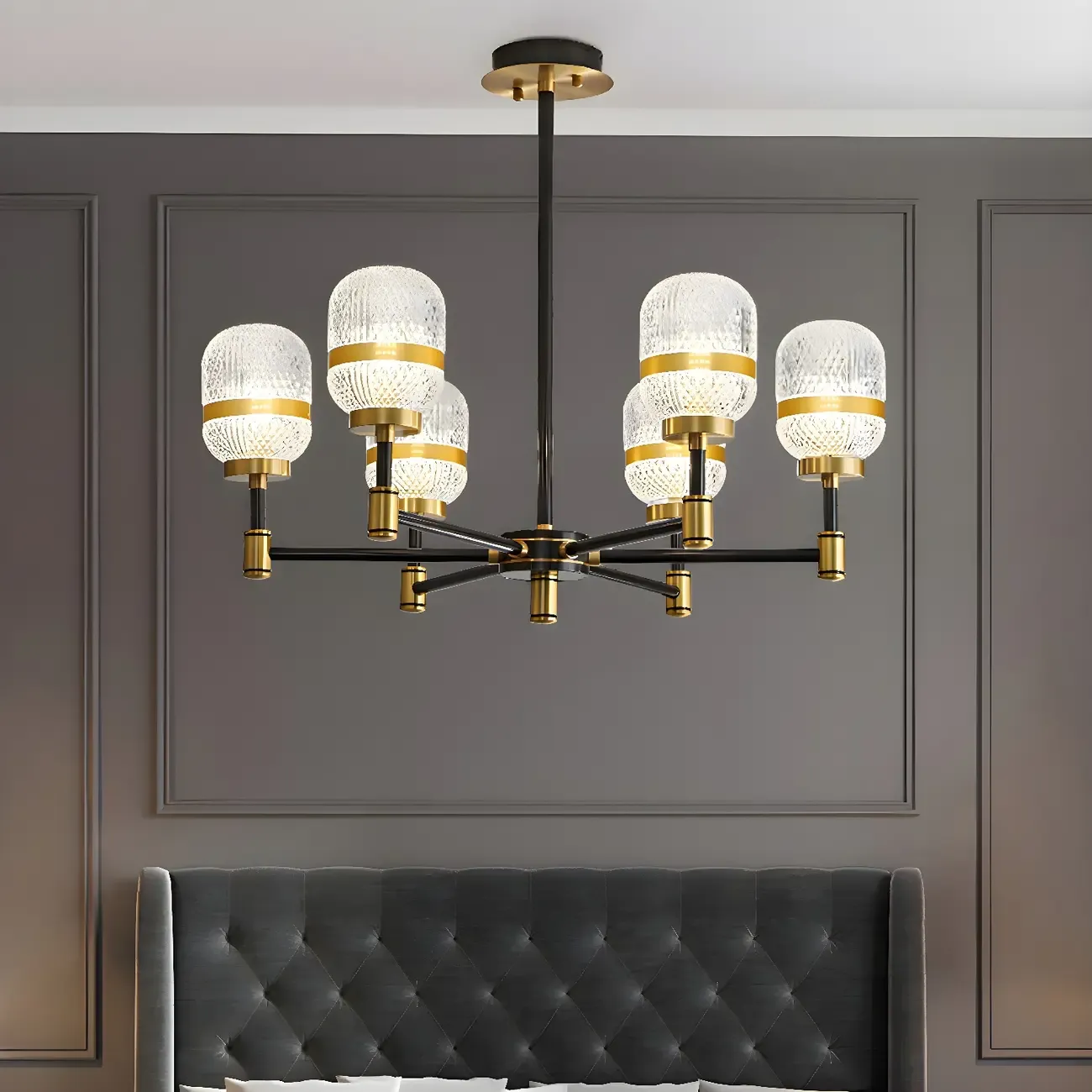 Black Gold Glass Modern Linear Crystal Chandelier Image - 1