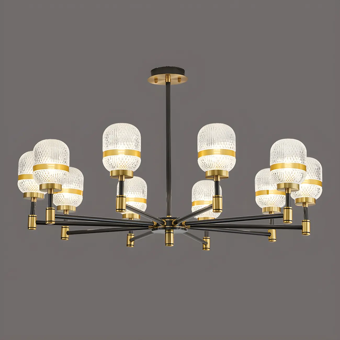 Black Gold Glass Modern Linear Crystal Chandelier Image - 6 | homeyfad