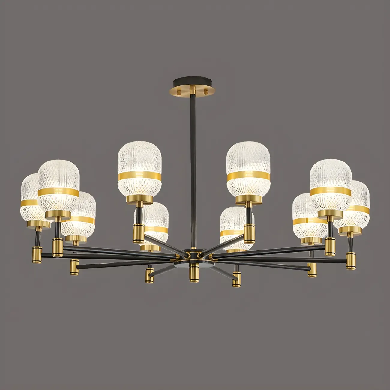 Black Gold Glass Modern Linear Crystal Chandelier Image - 6