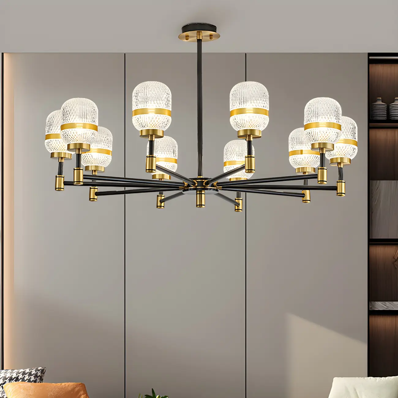 Black Gold Glass Modern Linear Crystal Chandelier Image - 4 | homeyfad