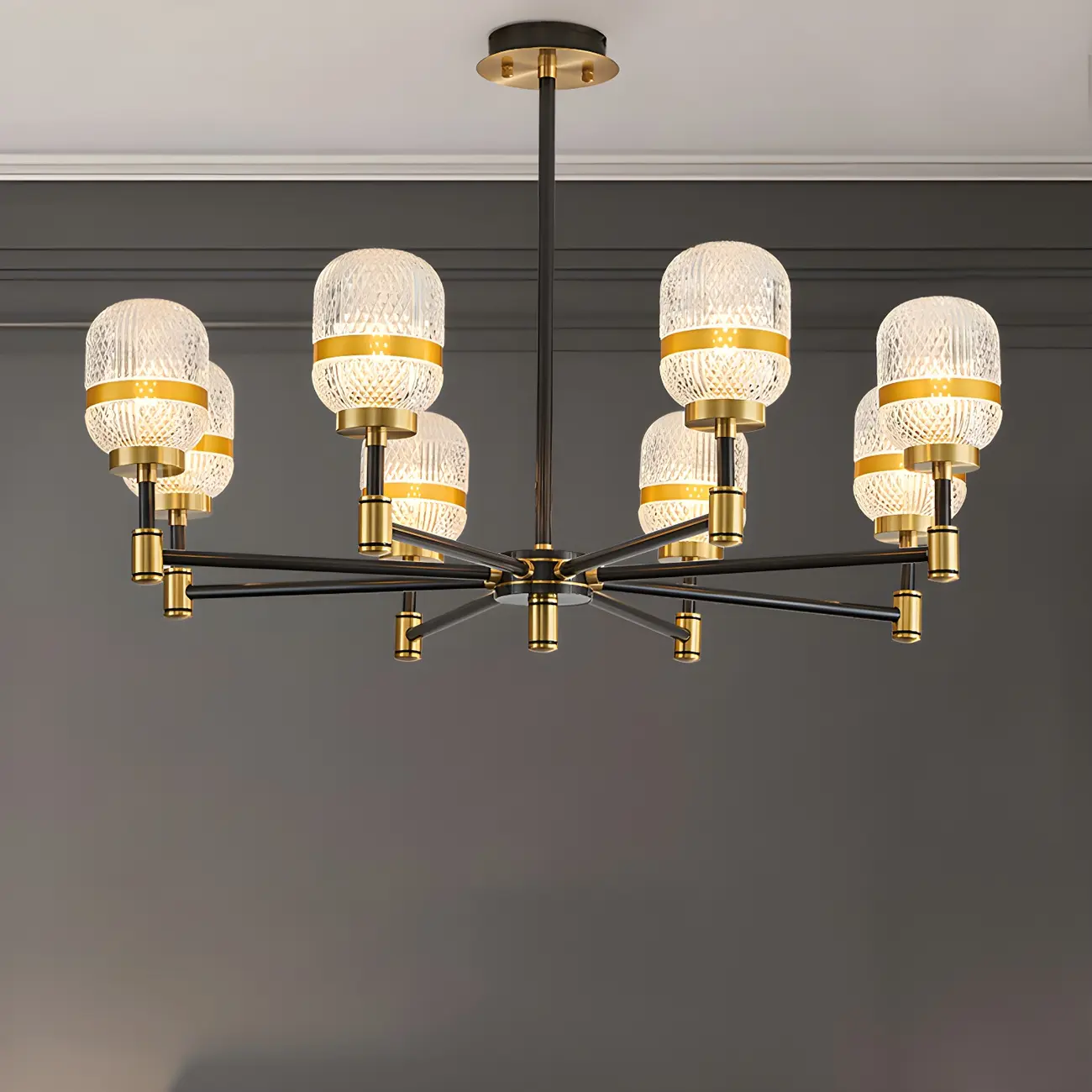 Black Gold Glass Modern Linear Crystal Chandelier Image - 7 | homeyfad