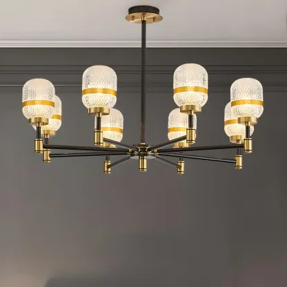 Black Gold Glass Modern Linear Crystal Chandelier Image - 7