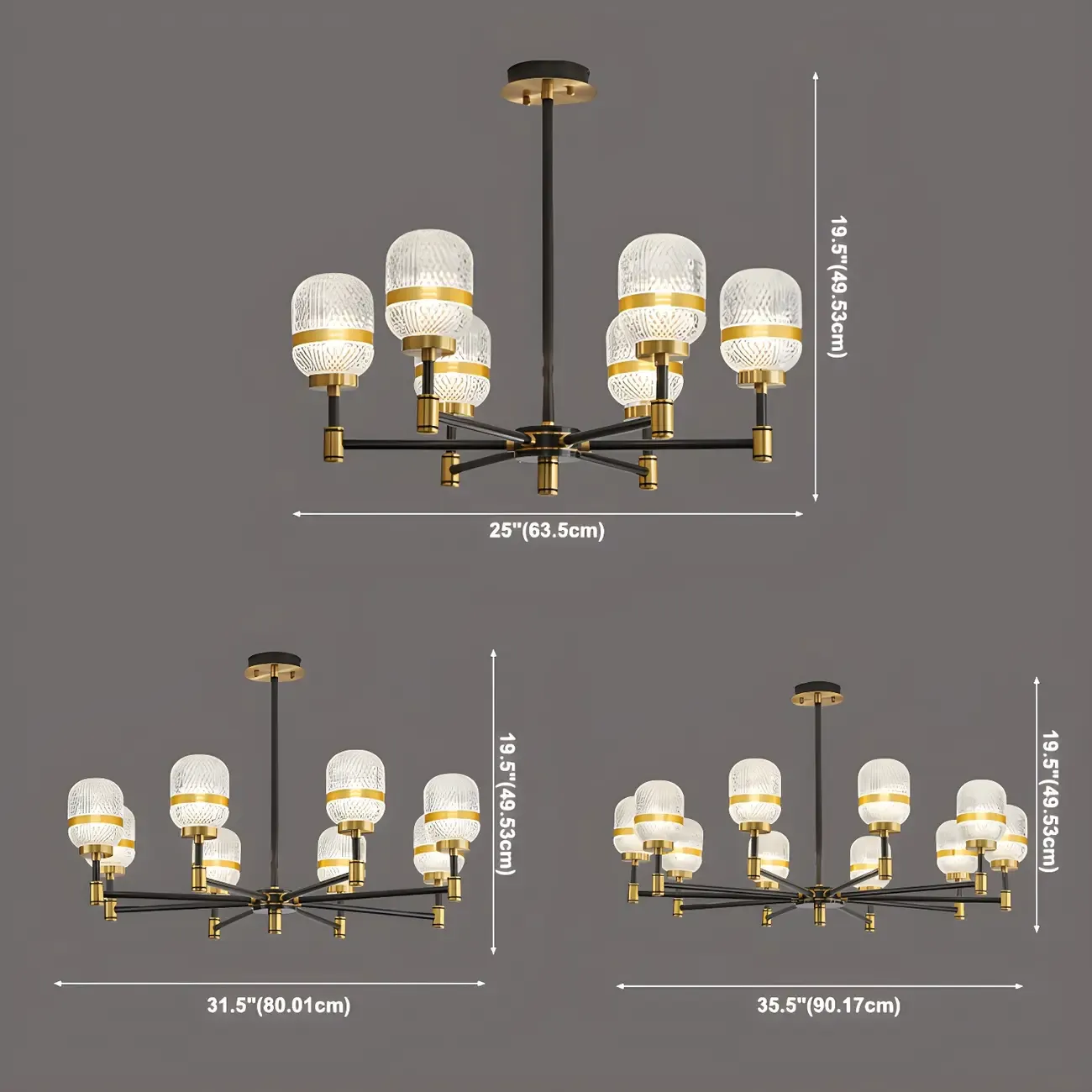 Black Gold Glass Modern Linear Crystal Chandelier Image - 9