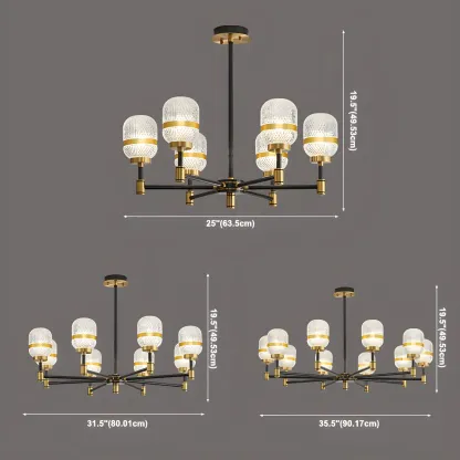 Black Gold Glass Modern Linear Crystal Chandelier Image - 9