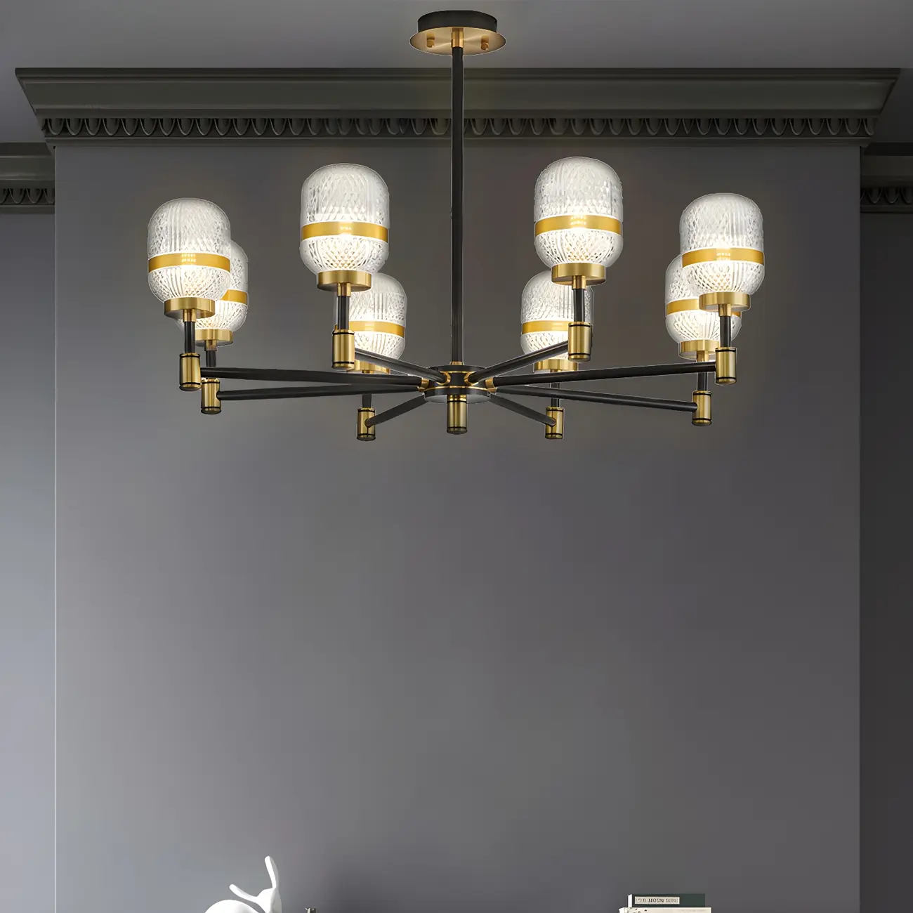 Black Gold Glass Modern Linear Crystal Chandelier Image - 5 | homeyfad