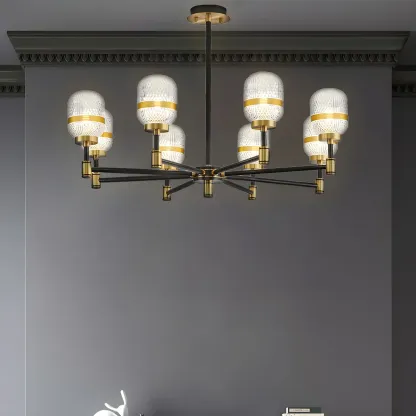 Black Gold Glass Modern Linear Crystal Chandelier Image - 5