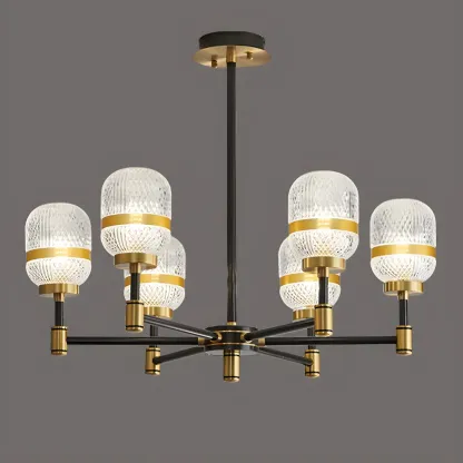 Black Gold Glass Modern Linear Crystal Chandelier Image - 10