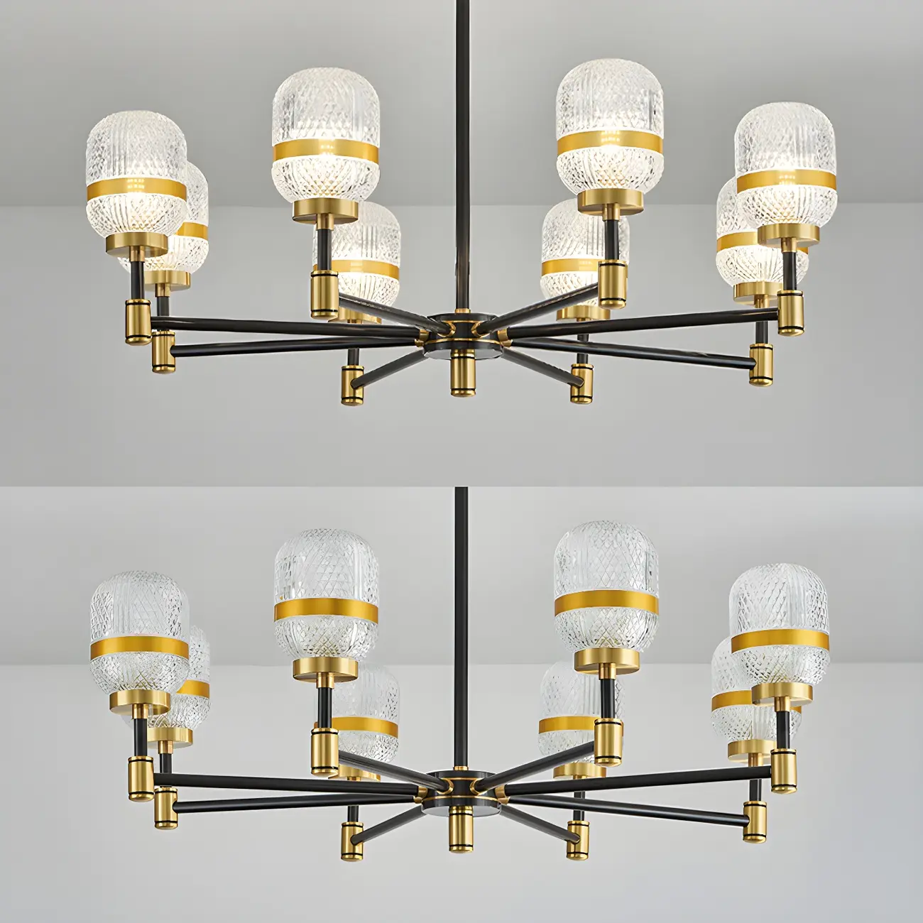 Black Gold Glass Modern Linear Crystal Chandelier Image - 11 | homeyfad