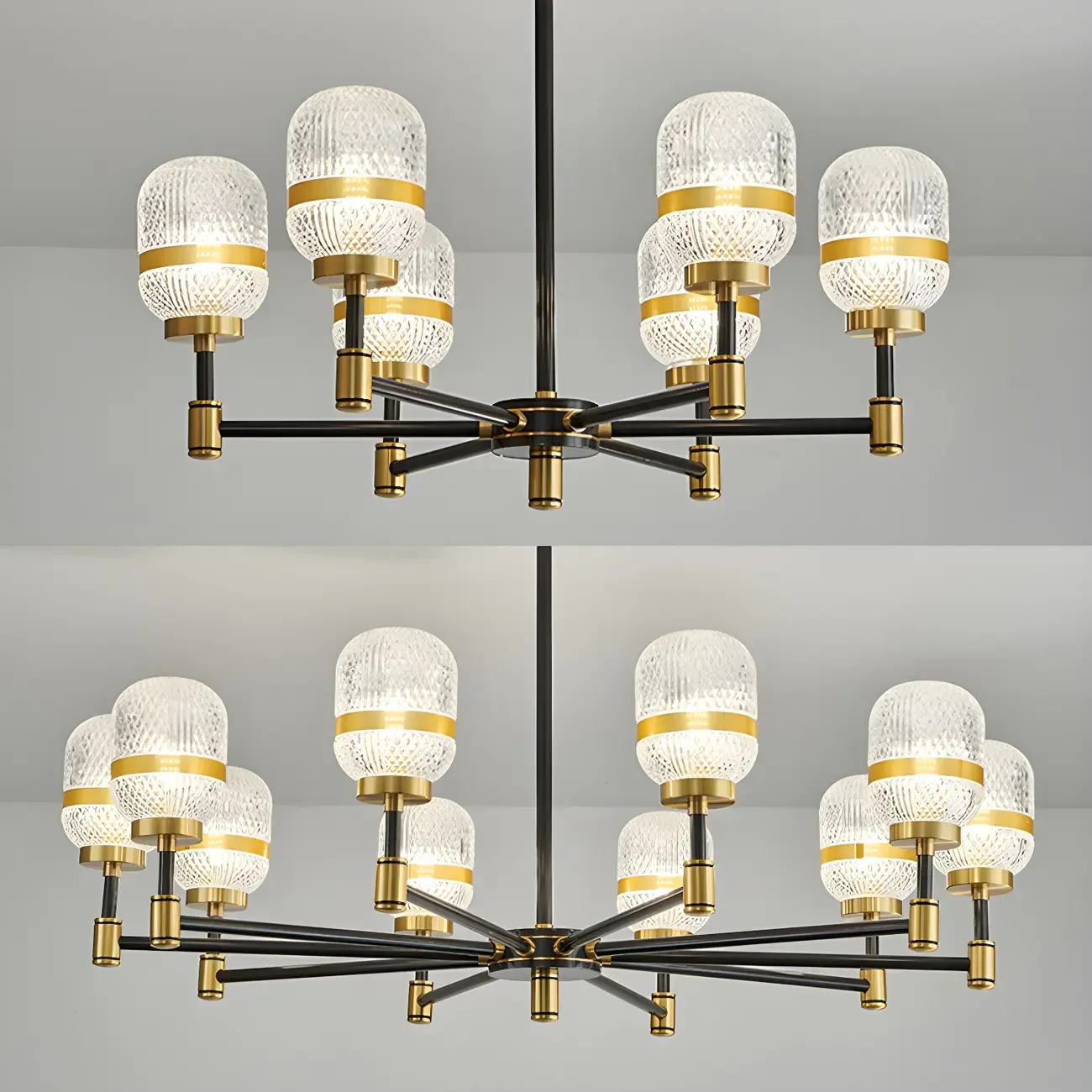 Black Gold Glass Modern Linear Crystal Chandelier Image - 12