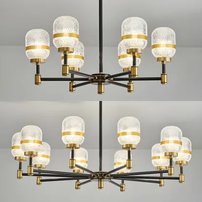 Black Gold Glass Modern Linear Crystal Chandelier Image - 12