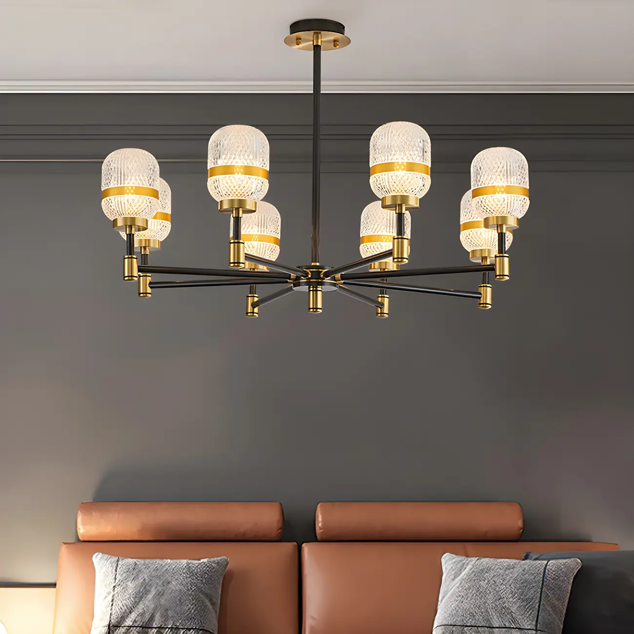 Black Gold Glass Modern Linear Crystal Chandelier Image - 3 | homeyfad