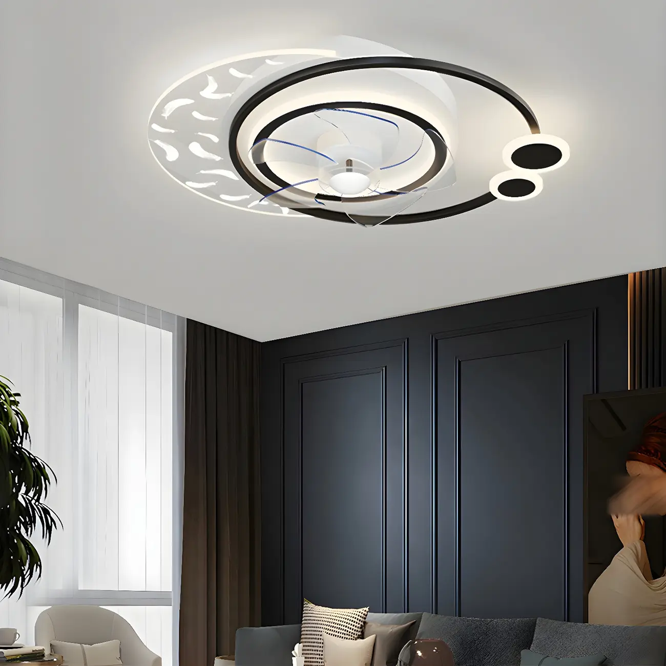 Bedroom orbital Flushmount Ceiling Fan with Light Image - 1 | homeyfad