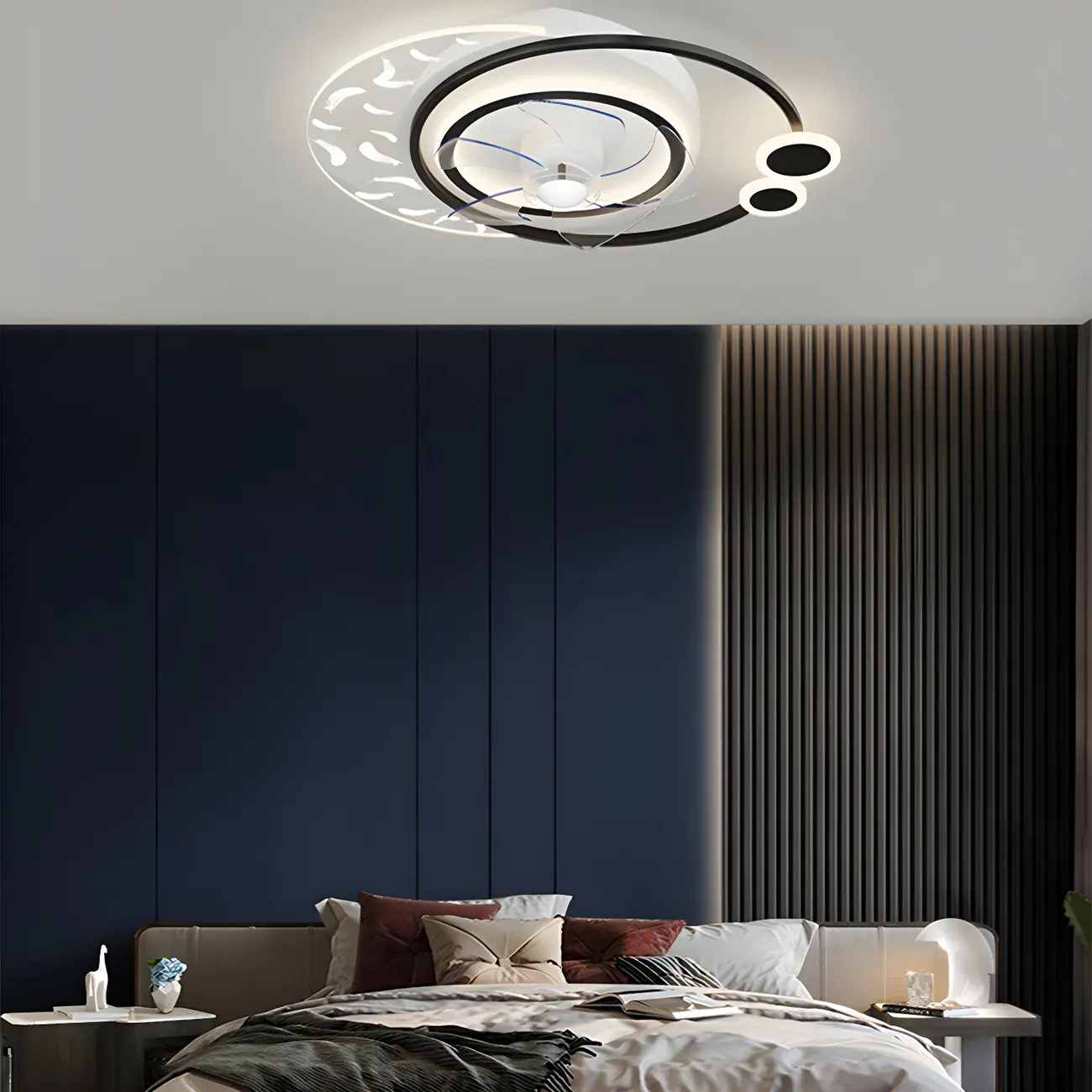 Bedroom orbital Flushmount Ceiling Fan with Light Image - 2 | homeyfad