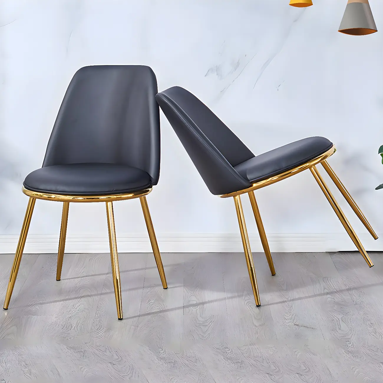 Glam Scandinavian Leather Armless Dining Chairs Metal Frame Image - 1 | homeyfad
