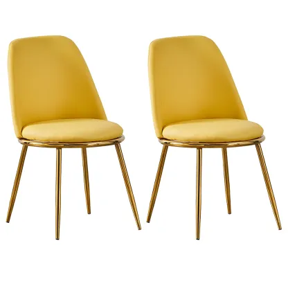 Glam Scandinavian Leather Armless Dining Chairs Metal Frame Image - 5