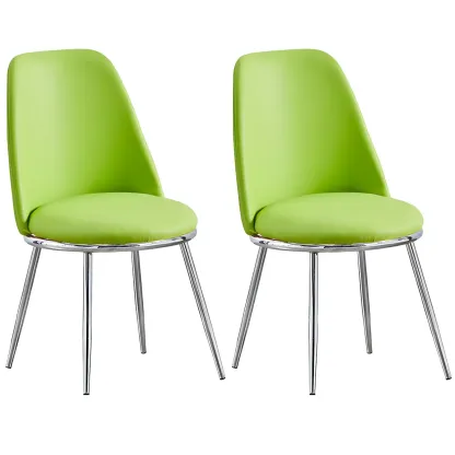 Glam Scandinavian Leather Armless Dining Chairs Metal Frame Image - 12