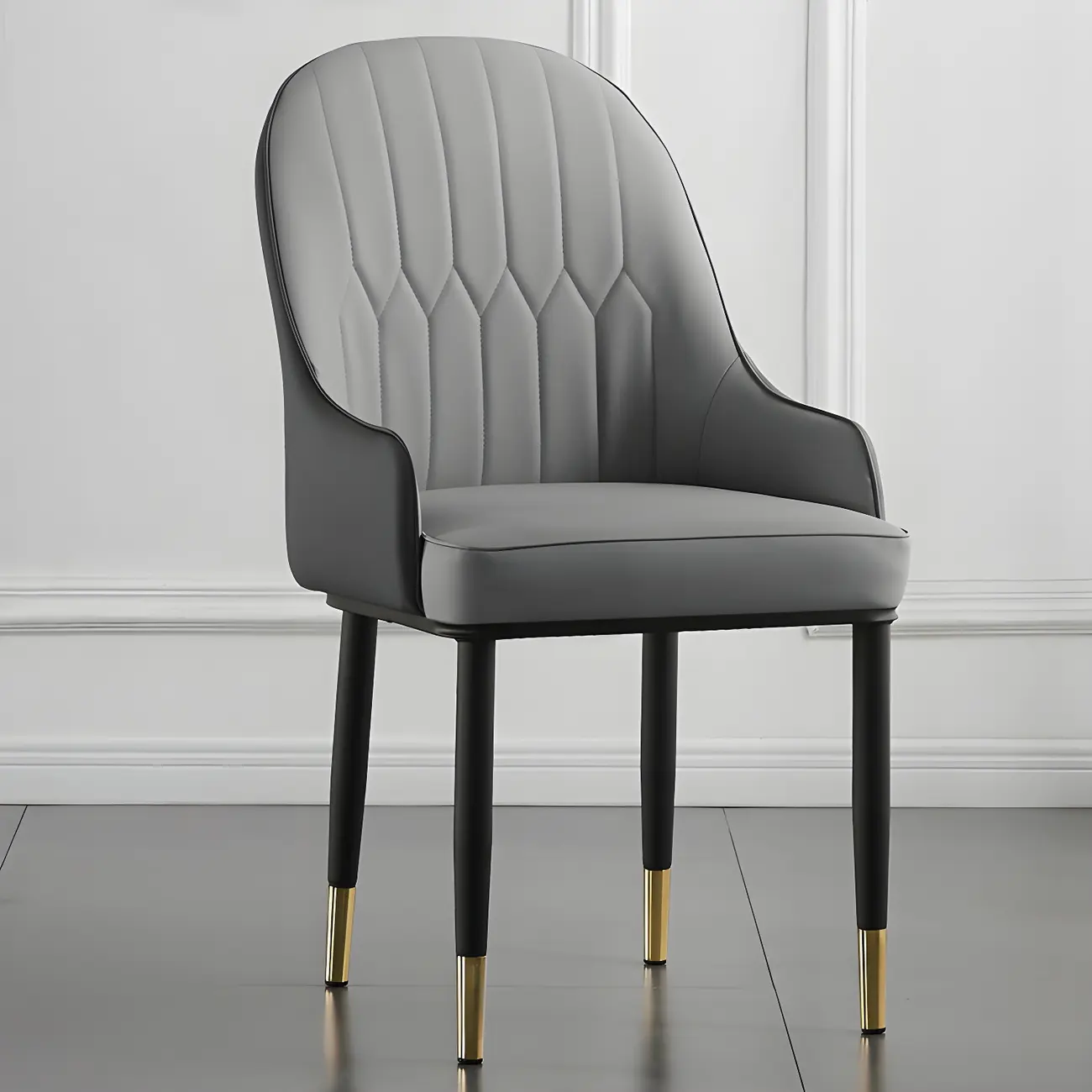 Contemporary Leather Armrest Dining Chair Curved Back Image - 1 | homeyfad