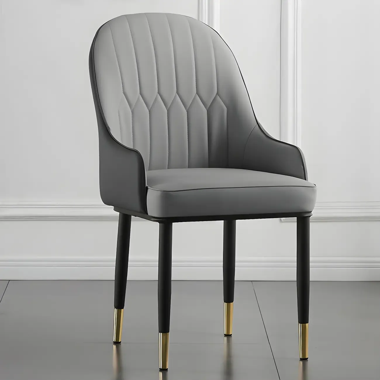 Contemporary Leather Armrest Dining Chair Curved Back Image - 1