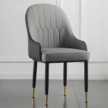 Contemporary Leather Armrest Dining Chair Curved Back Image - 1