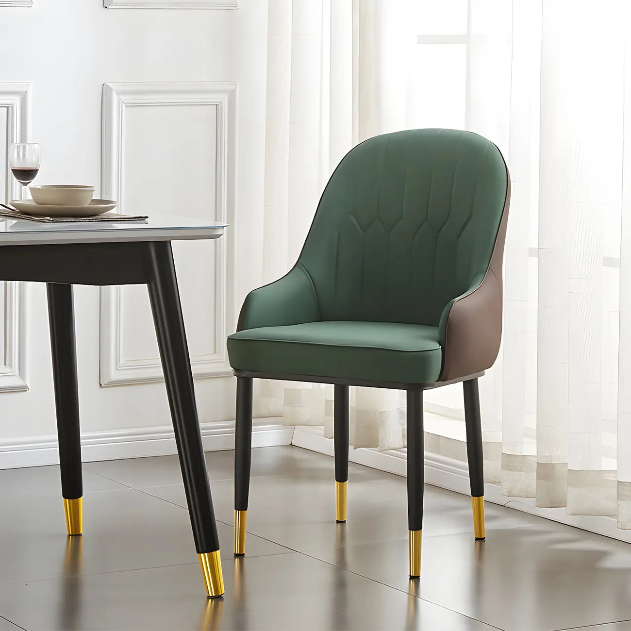 Contemporary Leather Armrest Dining Chair Curved Back Image - 3 | homeyfad