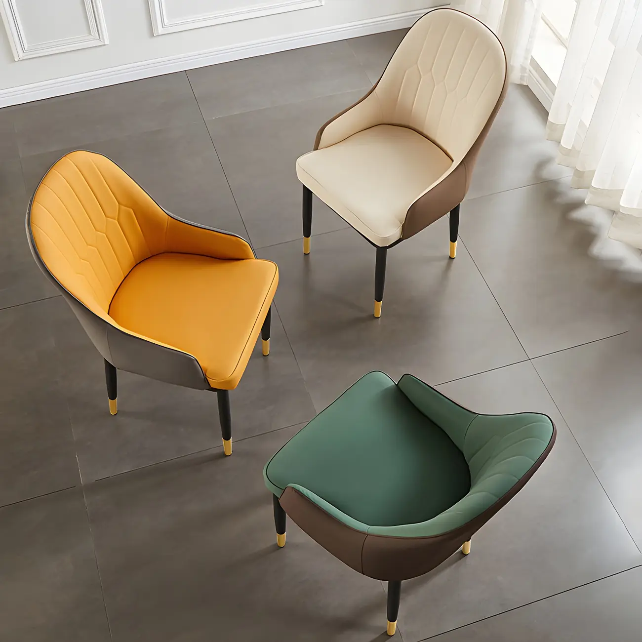 Contemporary Leather Armrest Dining Chair Curved Back Image - 4 | homeyfad