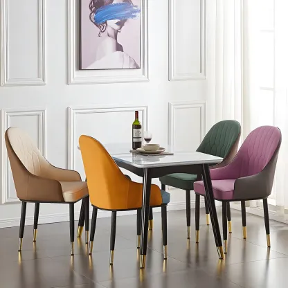 Contemporary Leather Armrest Dining Chair Curved Back Image - 9