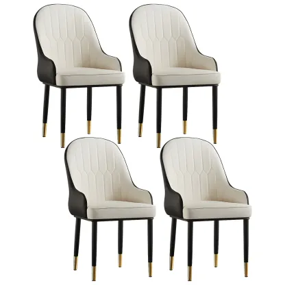 Contemporary Leather Armrest Dining Chair Curved Back Image - 14