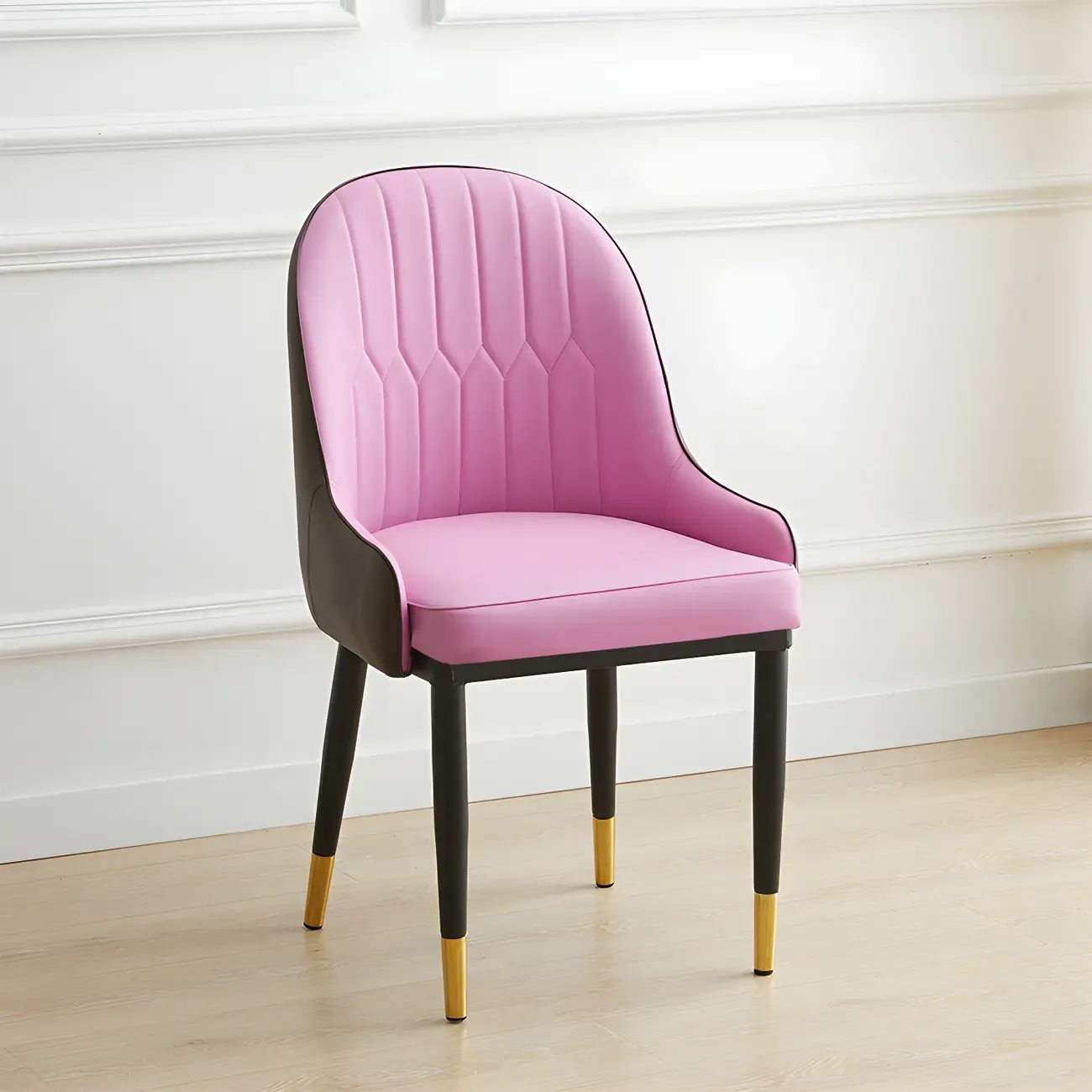 Contemporary Leather Armrest Dining Chair Curved Back Image - 15