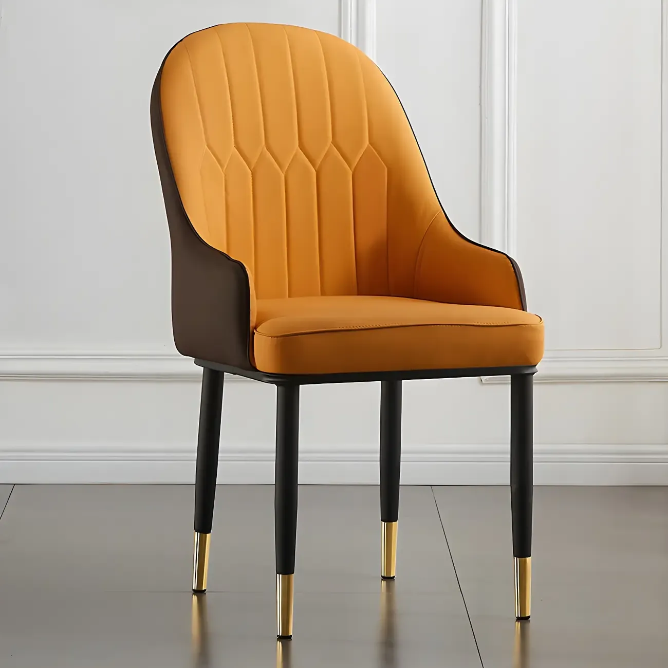 Contemporary Leather Armrest Dining Chair Curved Back Image - 20