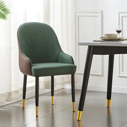 Contemporary Leather Armrest Dining Chair Curved Back Image - 21