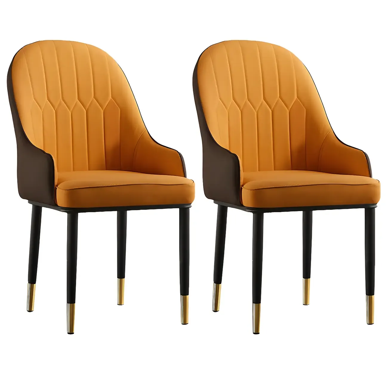 Contemporary Leather Armrest Dining Chair Curved Back Image - 22