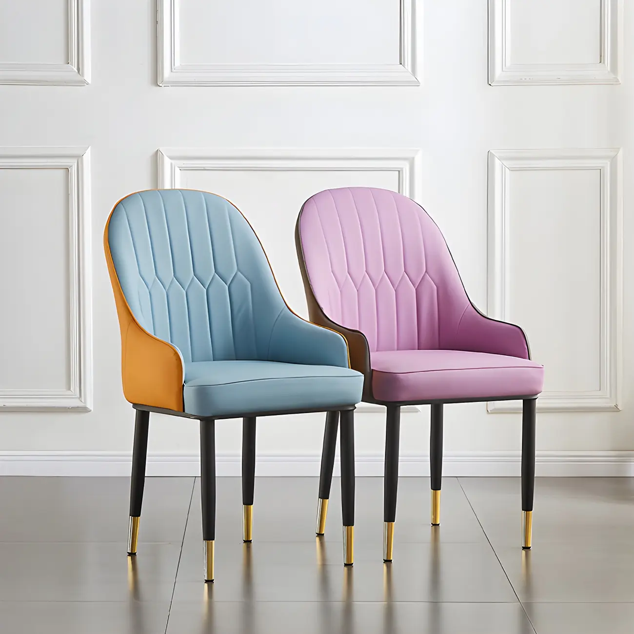 Contemporary Leather Armrest Dining Chair Curved Back Image - 23 | homeyfad