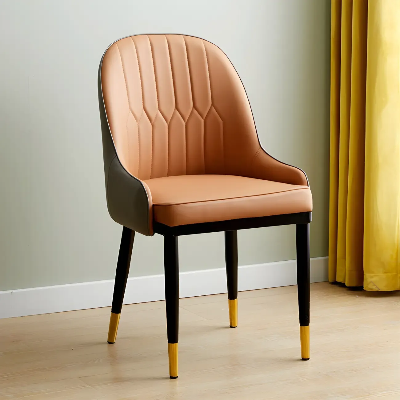 Contemporary Leather Armrest Dining Chair Curved Back Image - 28