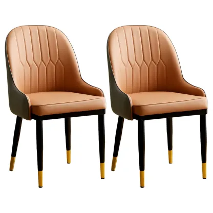 Contemporary Leather Armrest Dining Chair Curved Back Image - 29