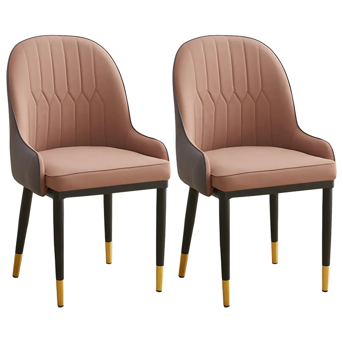 Contemporary Leather Armrest Dining Chair Curved Back Image - 35