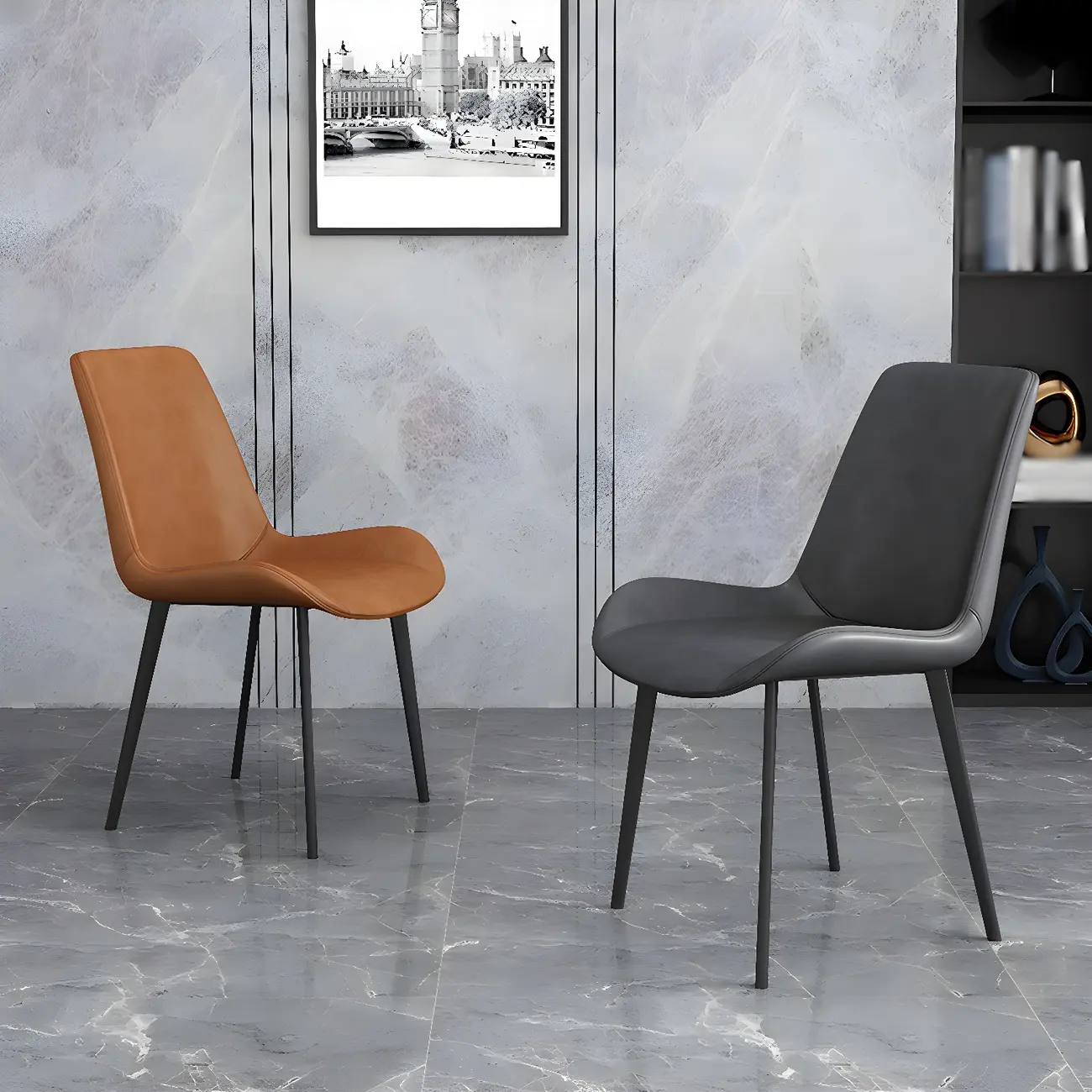 Sloped Armless Leather Upholstered Parsons Dining Chair Image - 1 | homeyfad