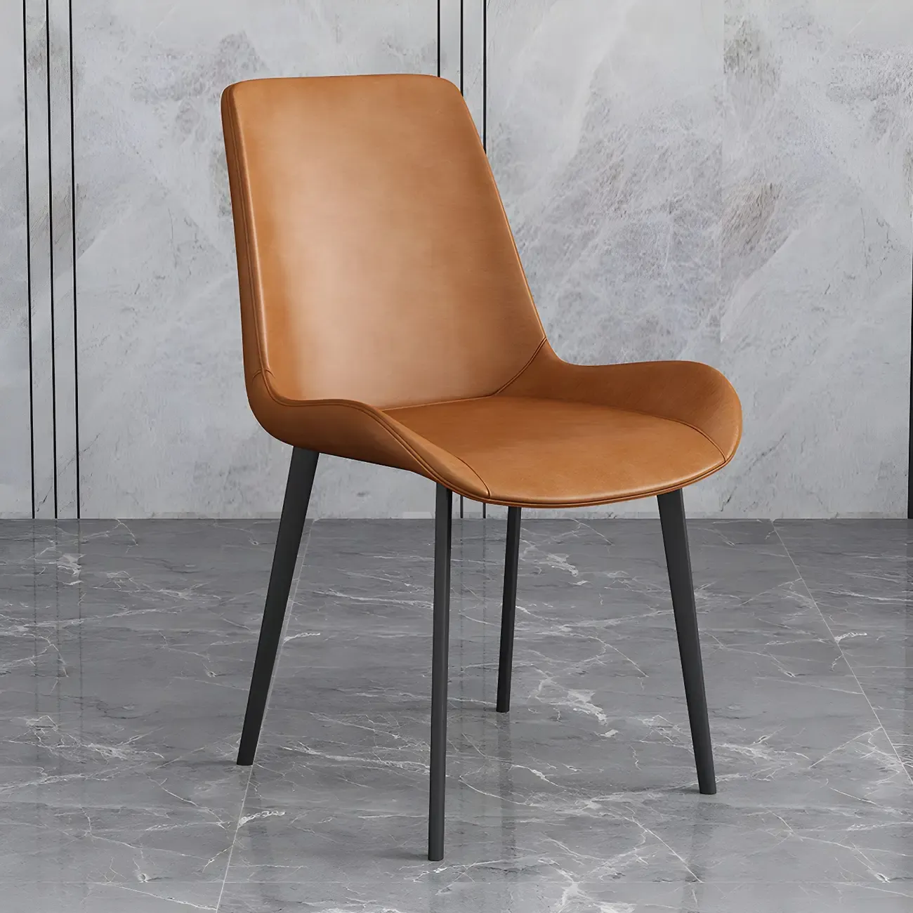 Sloped Armless Leather Upholstered Parsons Dining Chair Image - 6