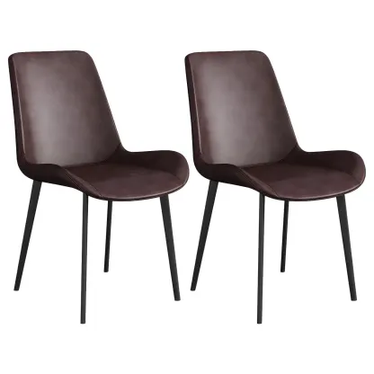 Sloped Armless Leather Upholstered Parsons Dining Chair Image - 35