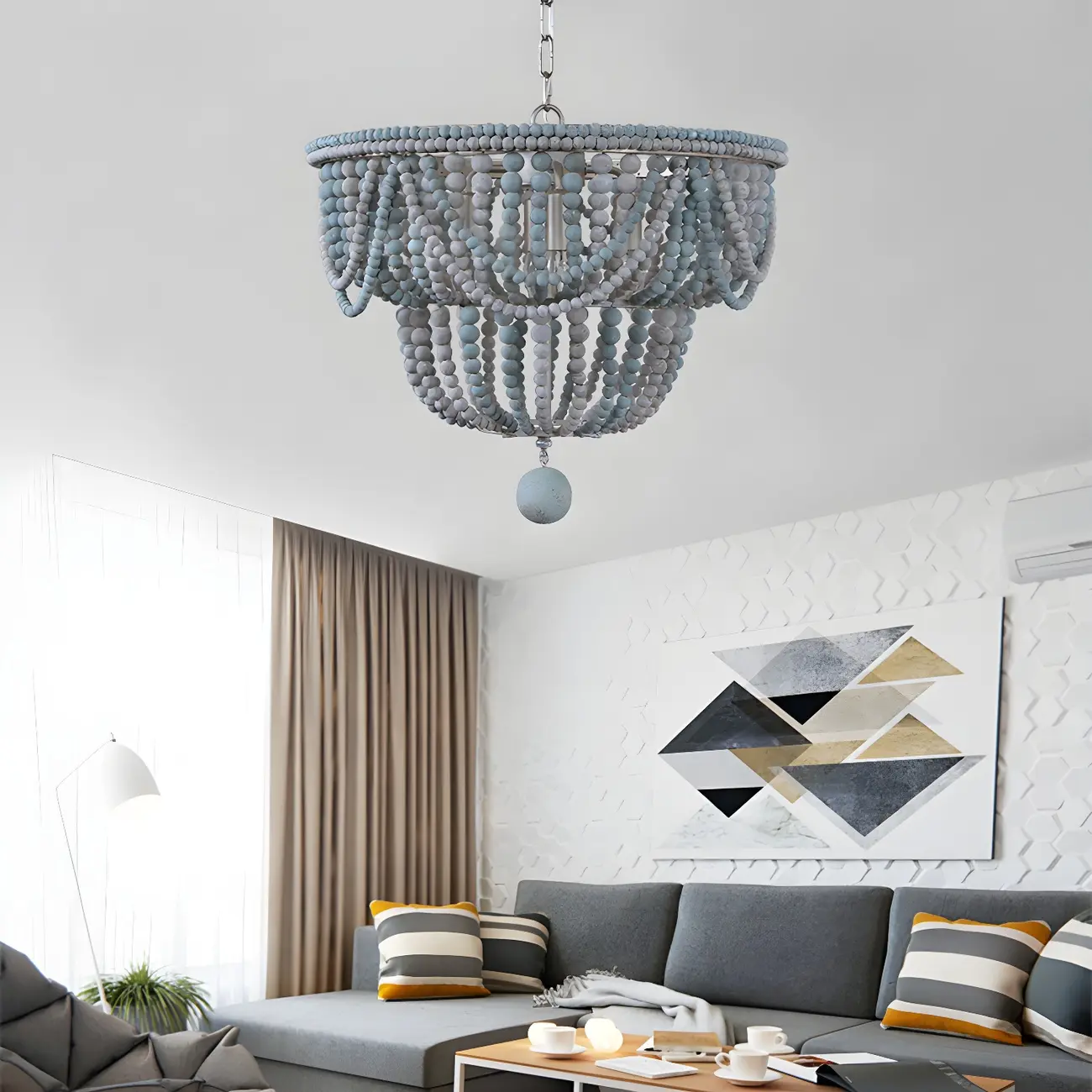 Blue Beaded Wood Semi-Circle Bohemian Chandelier Image - 4 | homeyfad