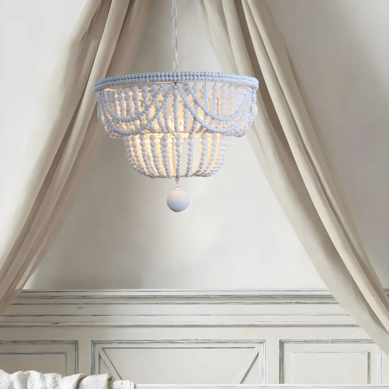 Blue Beaded Wood Semi-Circle Bohemian Chandelier Image - 2 | homeyfad