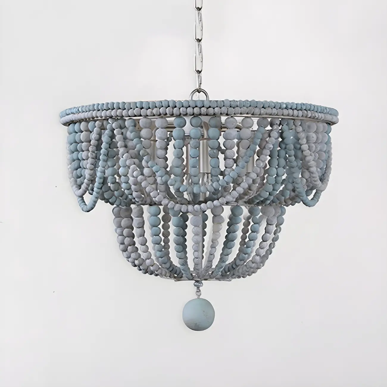 Blue Beaded Wood Semi-Circle Bohemian Chandelier Image - 9 | homeyfad