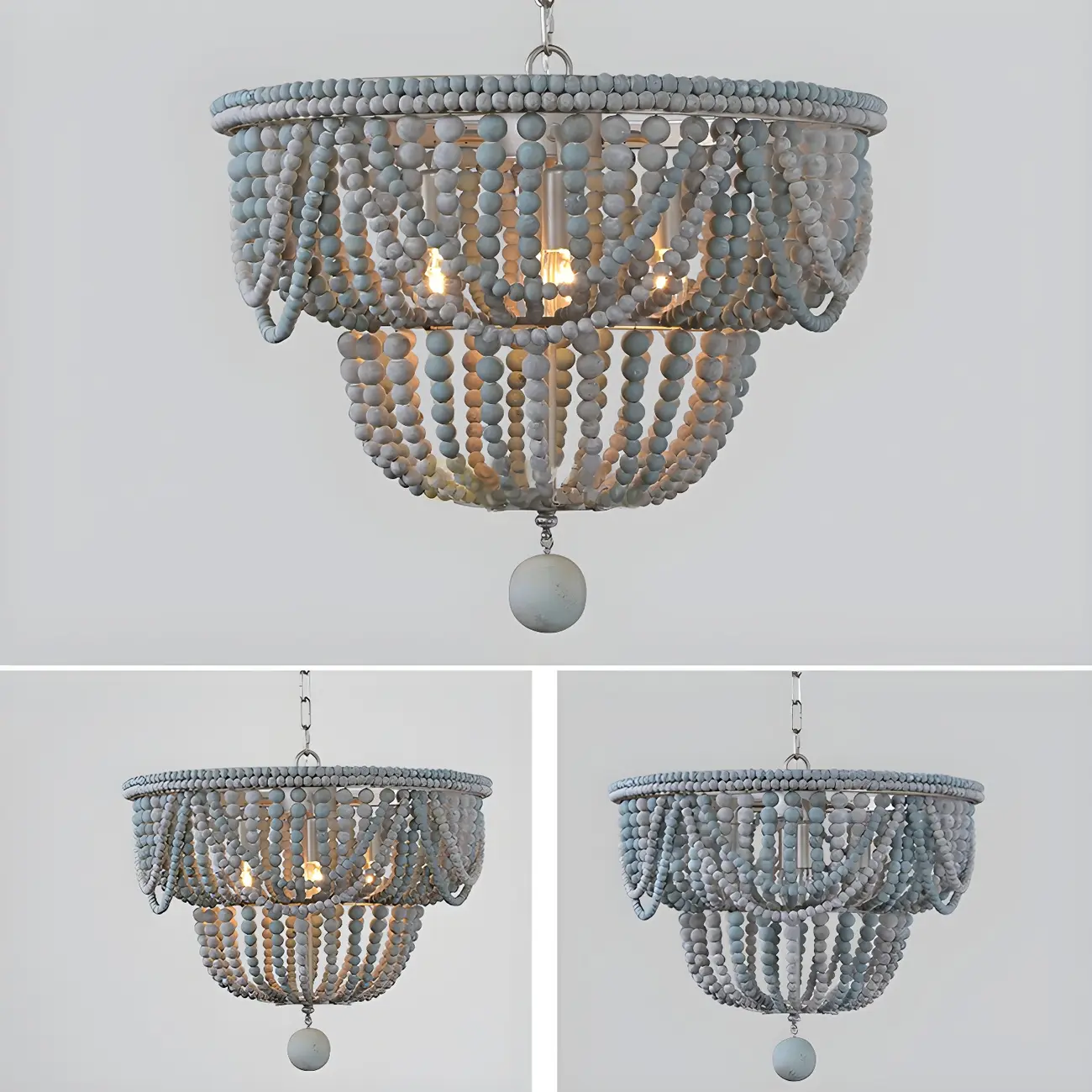 Blue Beaded Wood Semi-Circle Bohemian Chandelier Image - 12 | homeyfad