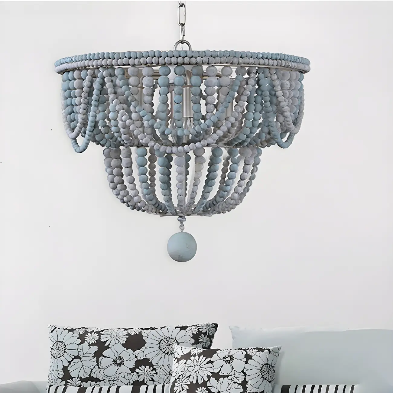 Blue Beaded Wood Semi-Circle Bohemian Chandelier Image - 10 | homeyfad
